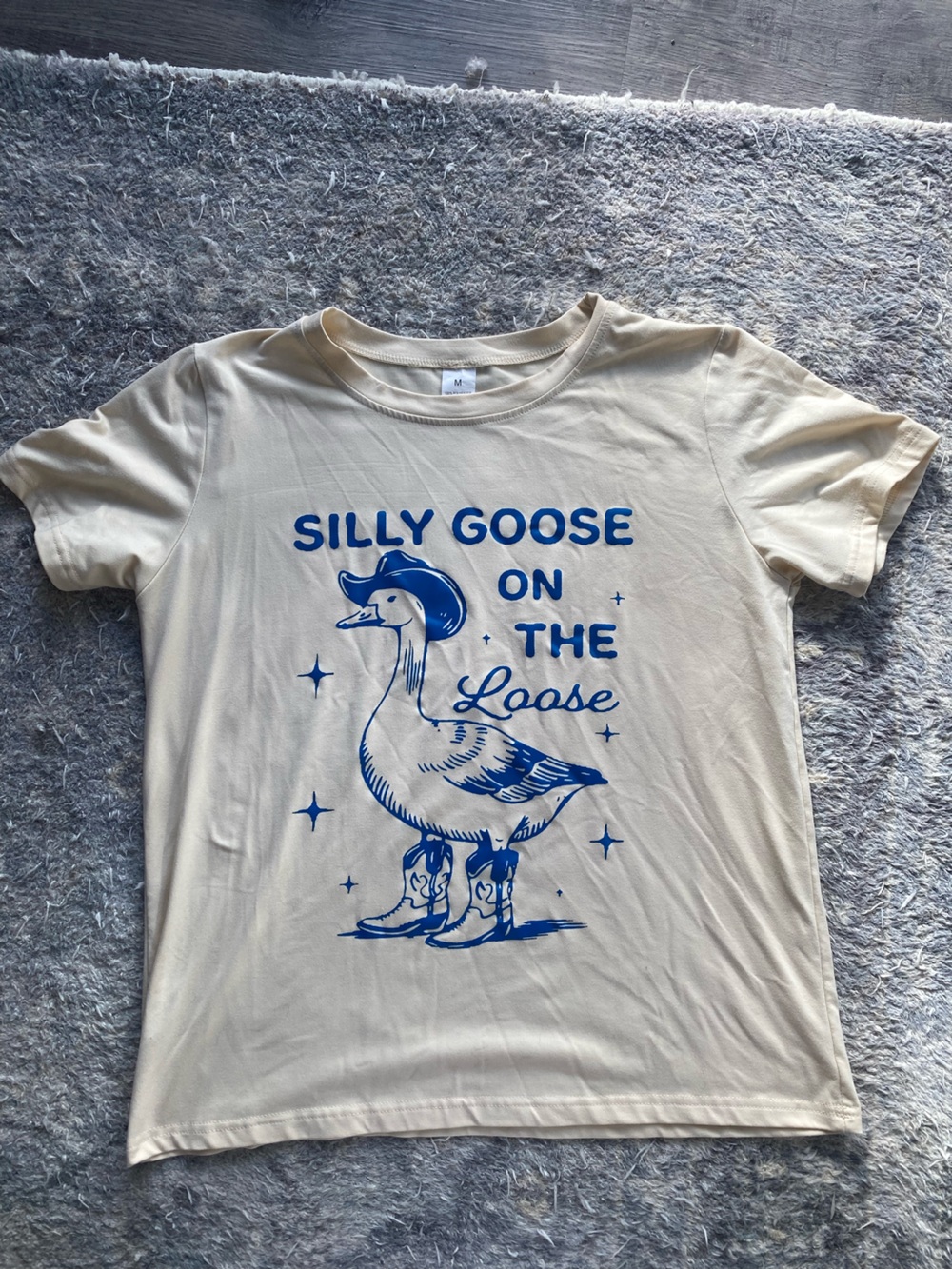 Silly Goose On The Loose Graphic Tee - Cream with Blue Print